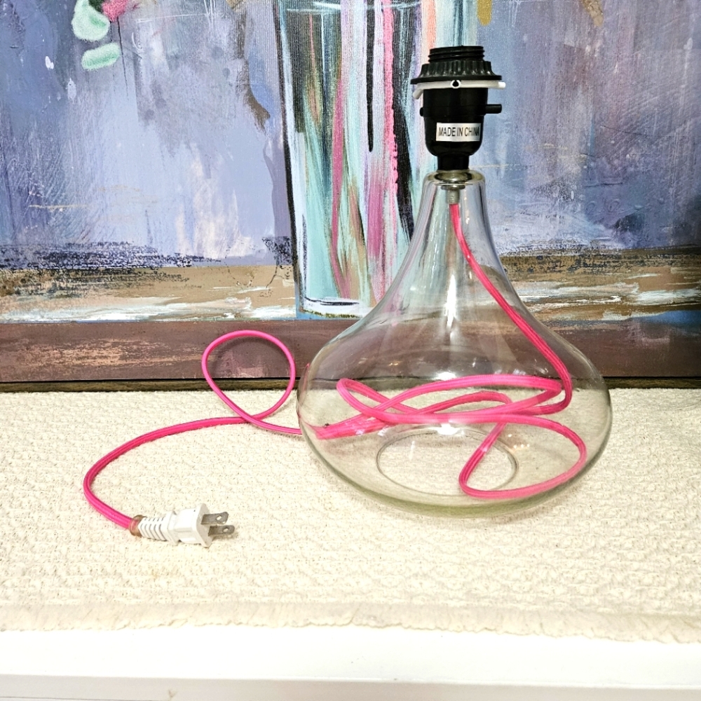 Glass Raindrop Lamp Base with Hot pink accent cord